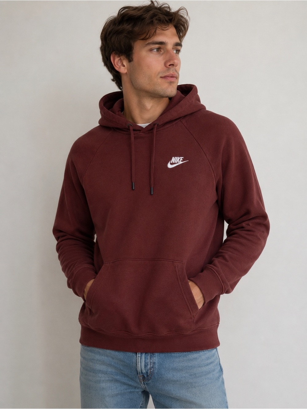 Nike Club Fleece Pullover Hoodie Brown Men’s Medium Embroidered Swoosh